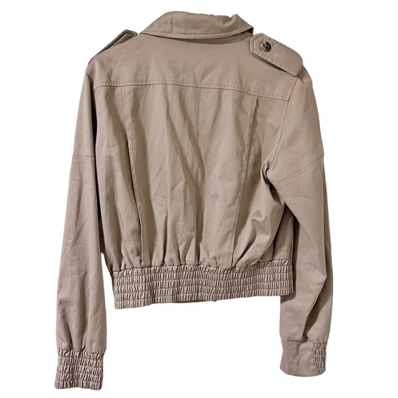 Zara Basic Cropped Bomber Jacket Womens Size Large Classic Lined Elastic Waist - Picture 3 of 11